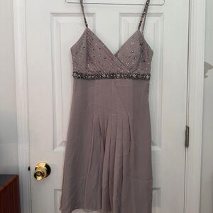 Sue Wong Nocturne Silver Silk Dress Sz 6